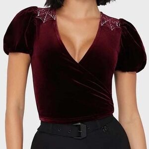 Killstar crimson wrap burgundy velvet top pinup